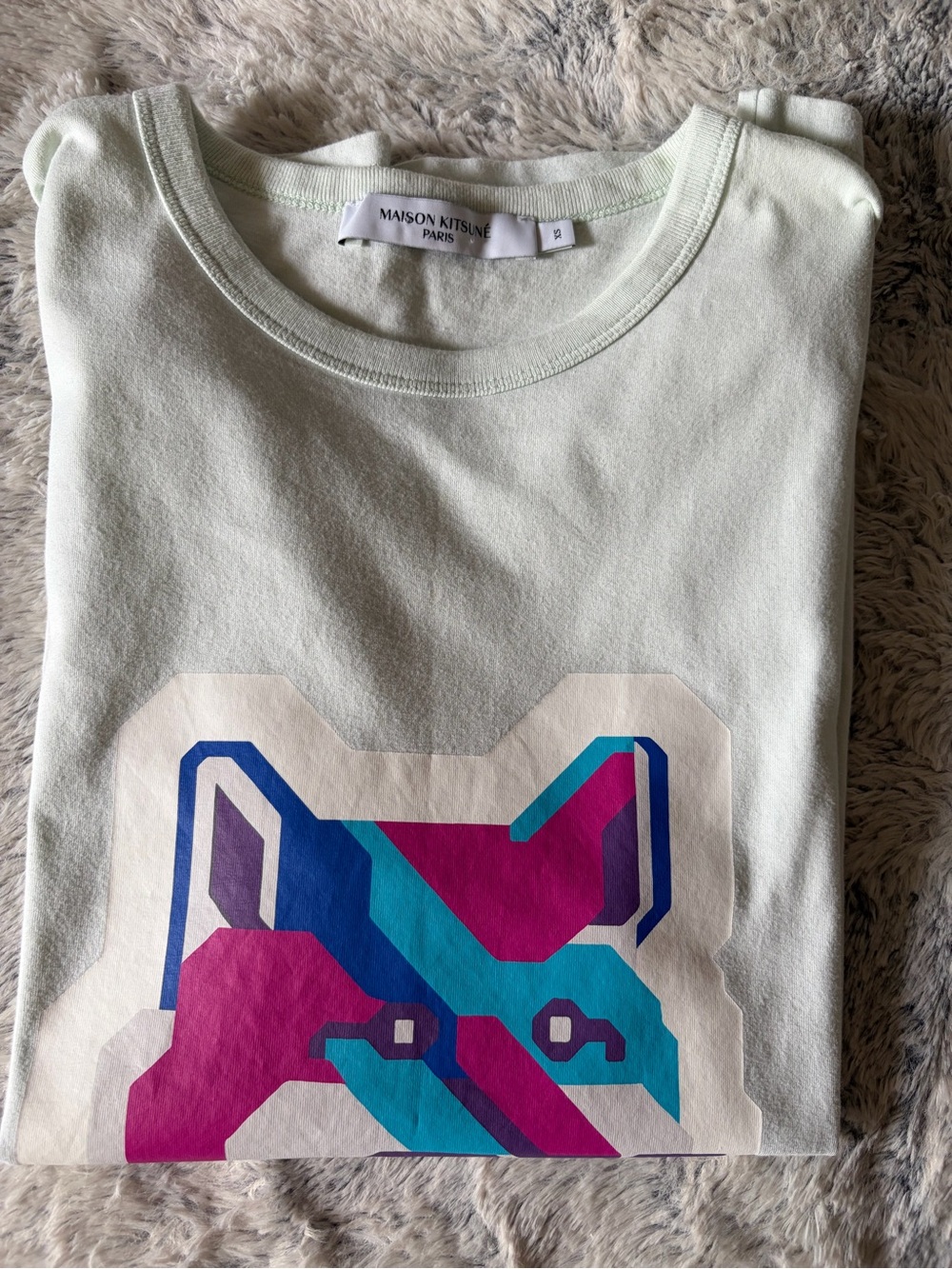 MAISON KITSUNE Mint Green Dog Tee with Multicolor Fox Motif - Picture 1 of 4